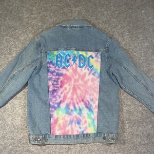 AC/DC Denim Jean Jacket Medium Light Wash Tie-Dye Back Patch